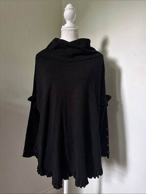 JOSEPH A. Black Ruffle Hem Coquette Goth Vamp Preppy Turtleneck Sweater Medium